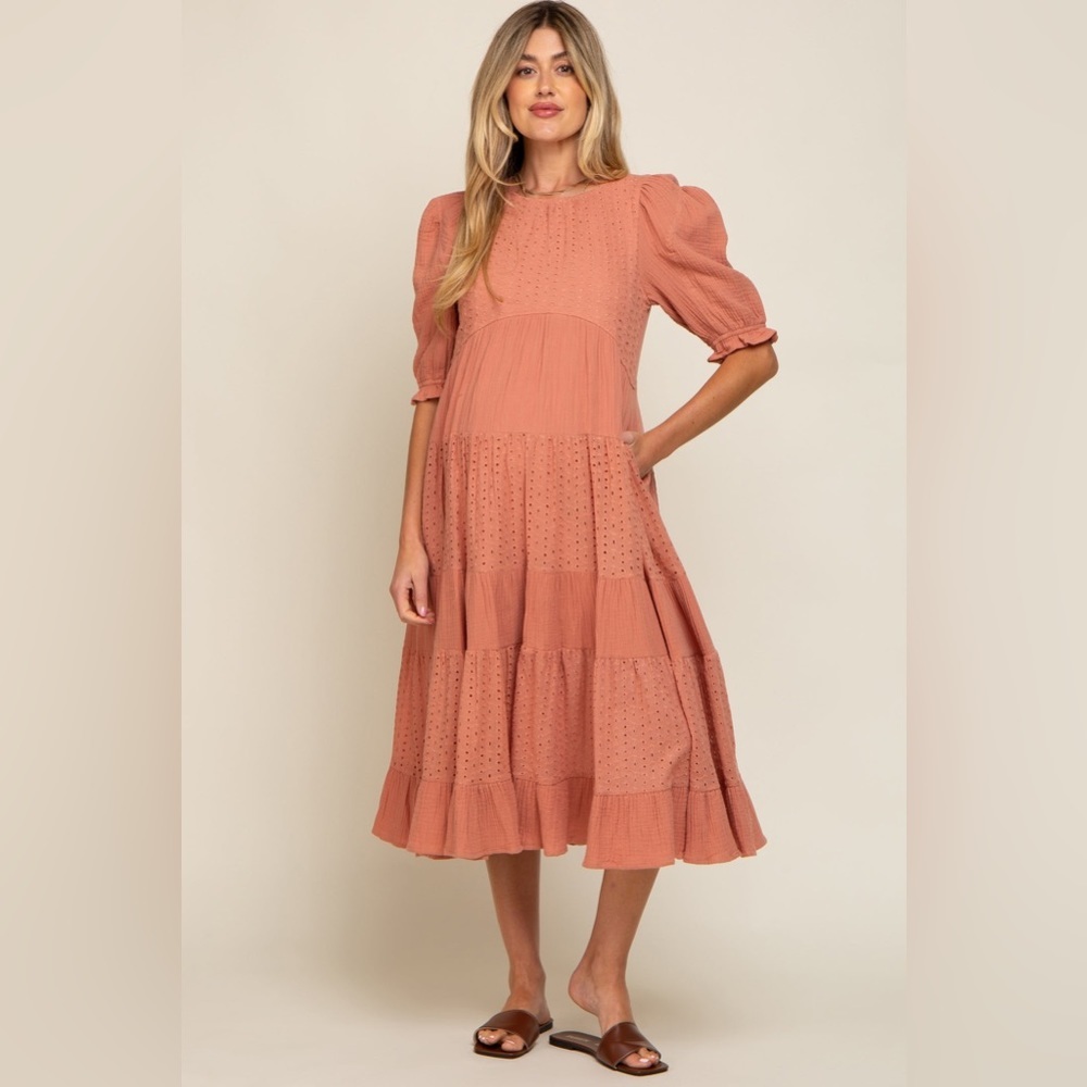 Pinkblush eyelet tiered midi dress nwot - Picture 2 of 8